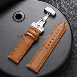 Vintage Genuine Cowhide Leather Watch Band Strap with Butterfly Buckle - Universal Bracelet - 22mm (Brown - Silver)