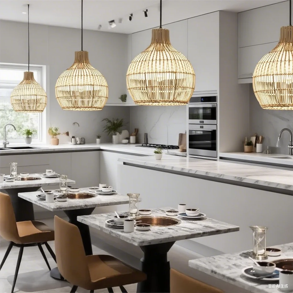 30CM Rattan Pendant Light Fixture Mini Hand-Woven White Rattan Chandelier Boho Wicker Hanging Lamp for Dining Living Kitchen