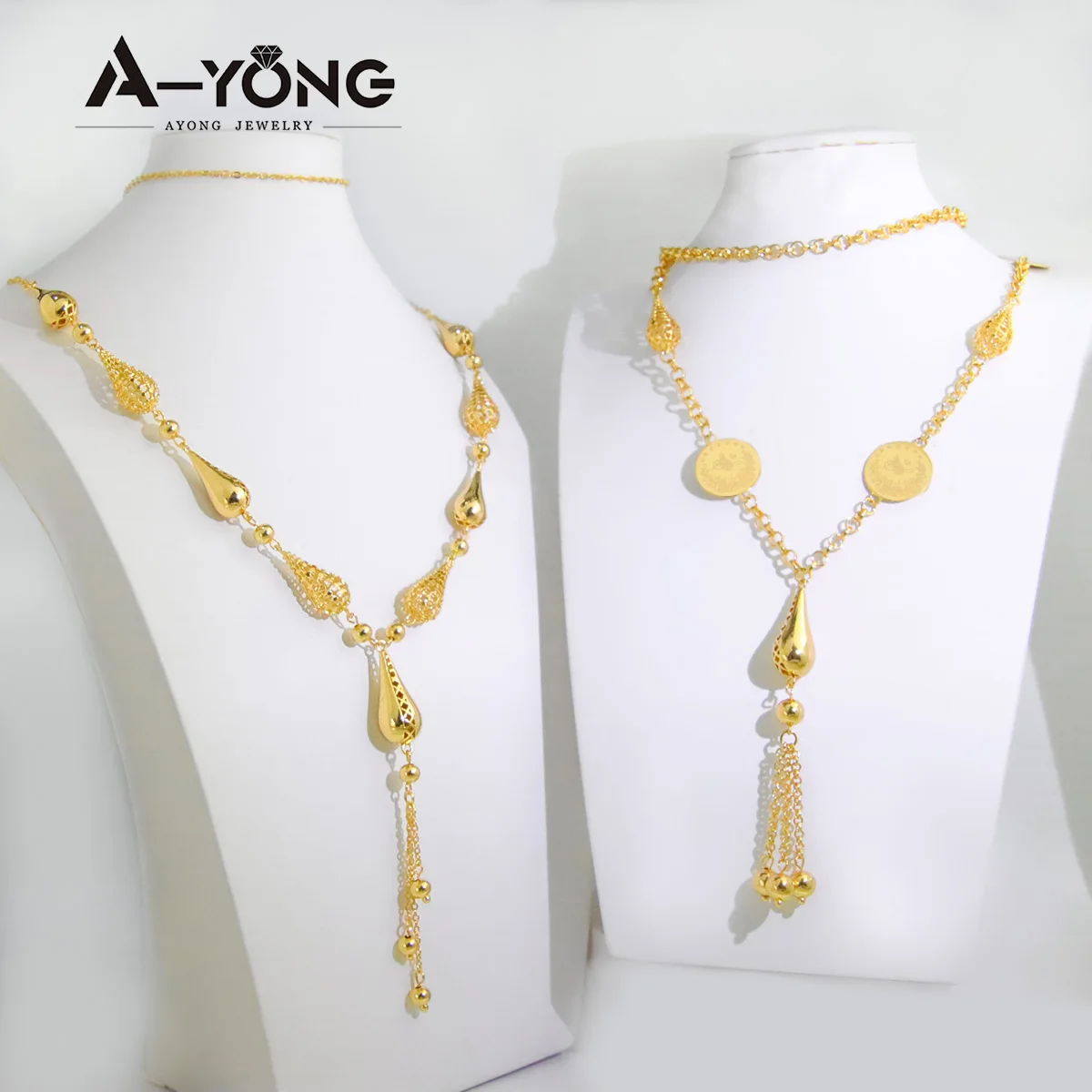 DubaiGoldPlatedLongNecklace21kCopperGoldPlatedArabCoins