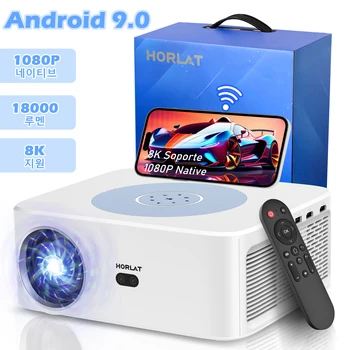 HORLAT 와이파이 6 블루투스 5.0 700 ANSI 자동 초점 6D 키스톤 야외 프로젝터, 휴대용 홈 비디오 프로젝터, 4K