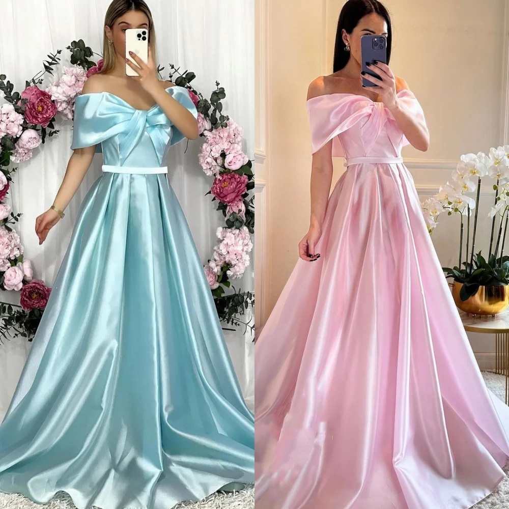 

Evening Ball Dress Saudi Arabia Satin Ruched Celebrity A-line Off-the-shoulder Bespoke Occasion Gown Long Dresses