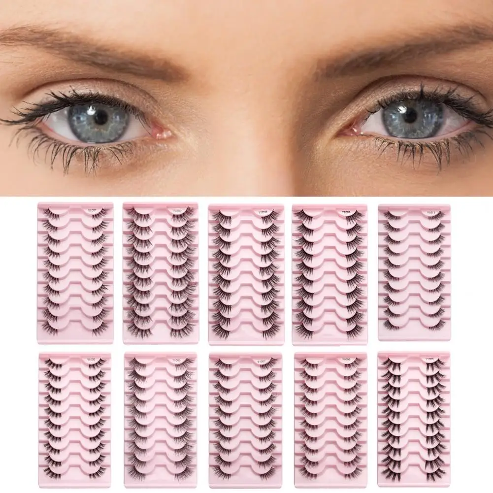 

10 Pairs Half Fake Lashes Natural Curl Wispy Thick 3D Effect Eyelash Planting Reusable Lady Artificial Fiber Eyelashes Extension