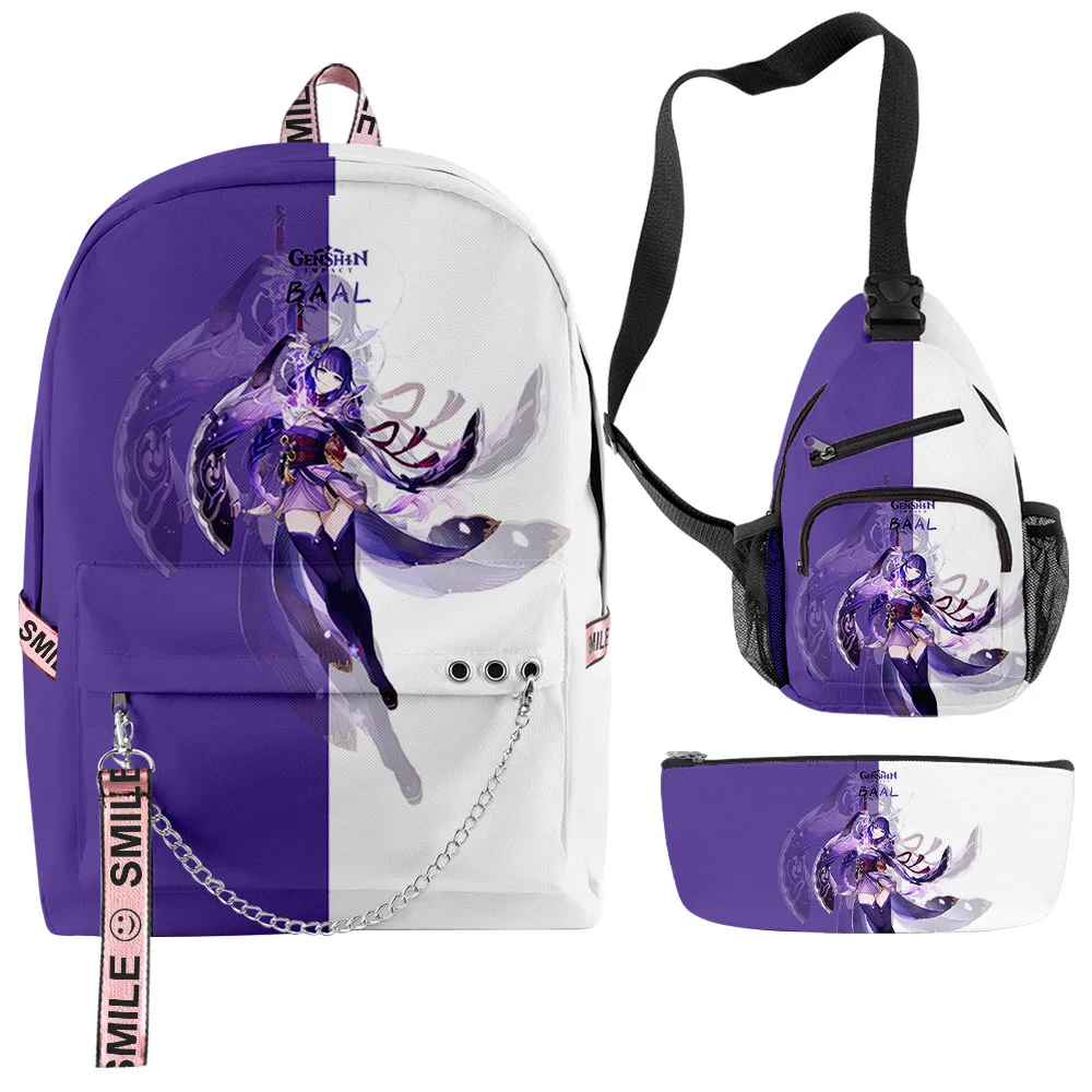 

Hip Hop Popular Funny Game Genshin Impact 3D Print 3pcs/Set School Bags multifunction Travel Backpack Chest Bag Pencil Case