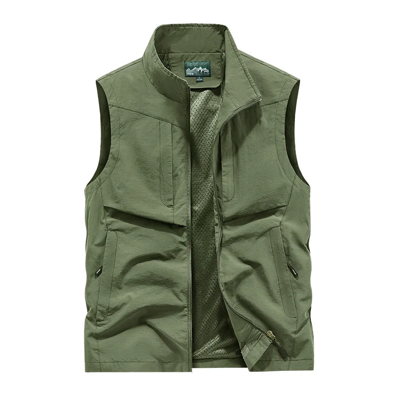 Veste de pêche sans manches homme été léger respirant mesh avec poches cargo sportswear