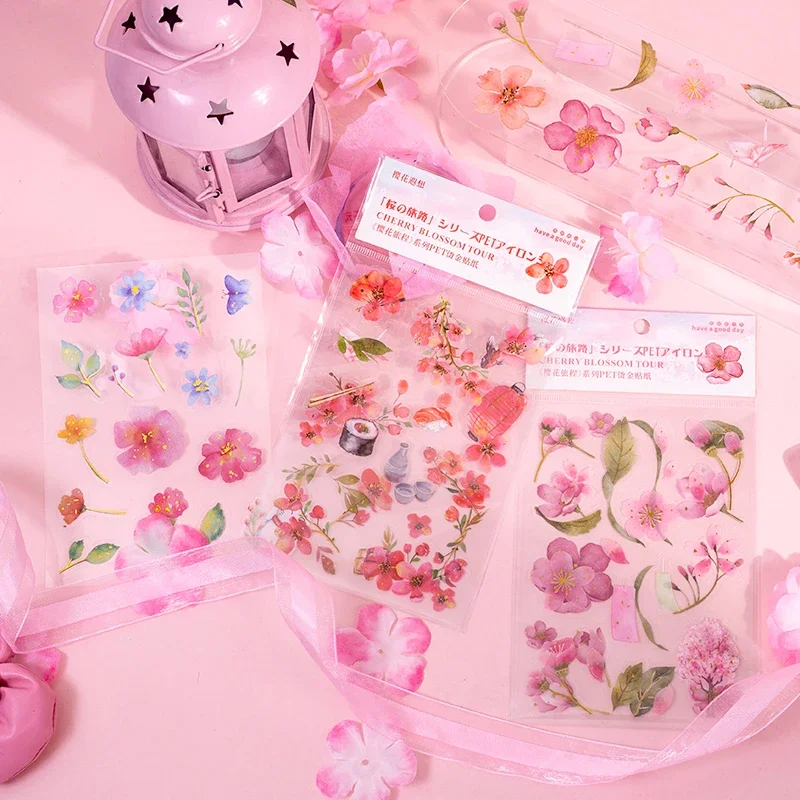 

2 листа наклейки с бронзированием для домашних животных Вишневый цветок свежий цветок Сакура материал для учётной записи декоративные наклейки клей скрапбуки