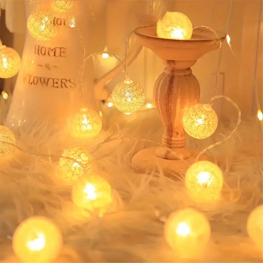 Cotton Garland Balls String Lights for Christmas Outdoor Decor