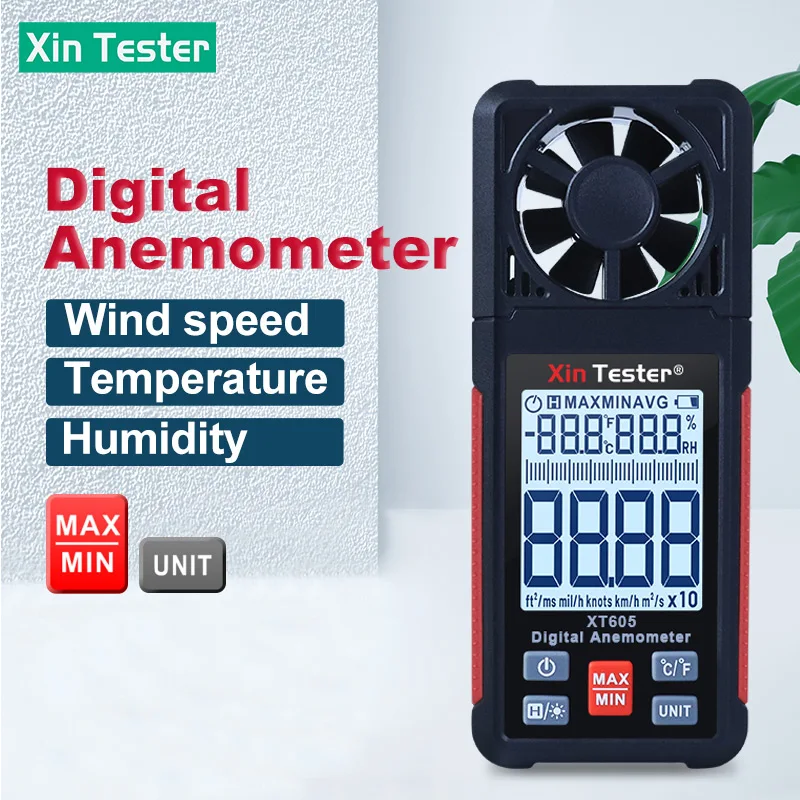 

Xin Tester Digital Anemometer Handheld Wind Speed Temperature Humidity Sensor Gauge Air Velocity Windmeter Meter XT605