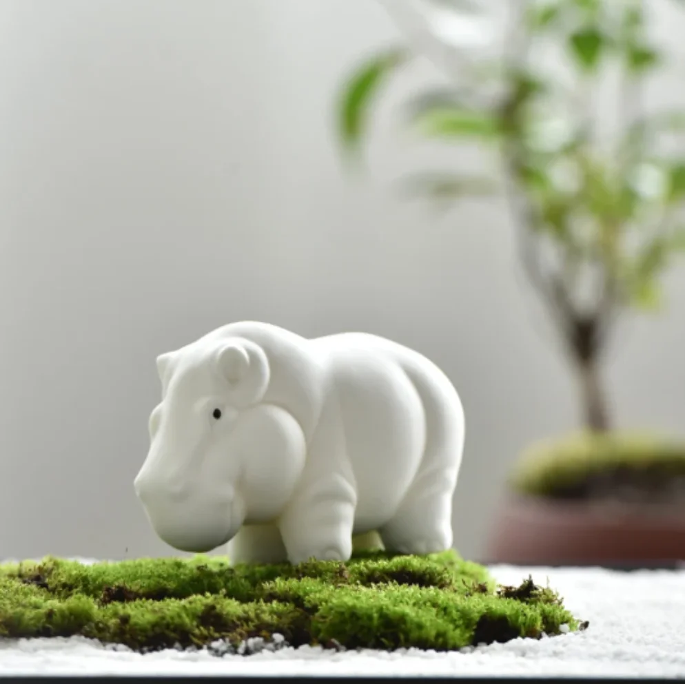 

Ceramic small ornaments bonsai micro landscape creative flower pet animal hippo rhino plant potted landscaping decoration