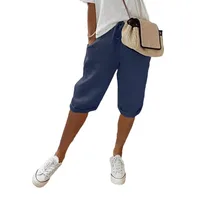 Shorts femmes été coton lin taille élastique poche élastique pantalons décontractés cinq quarts vêtements pour femmes YRW911 5