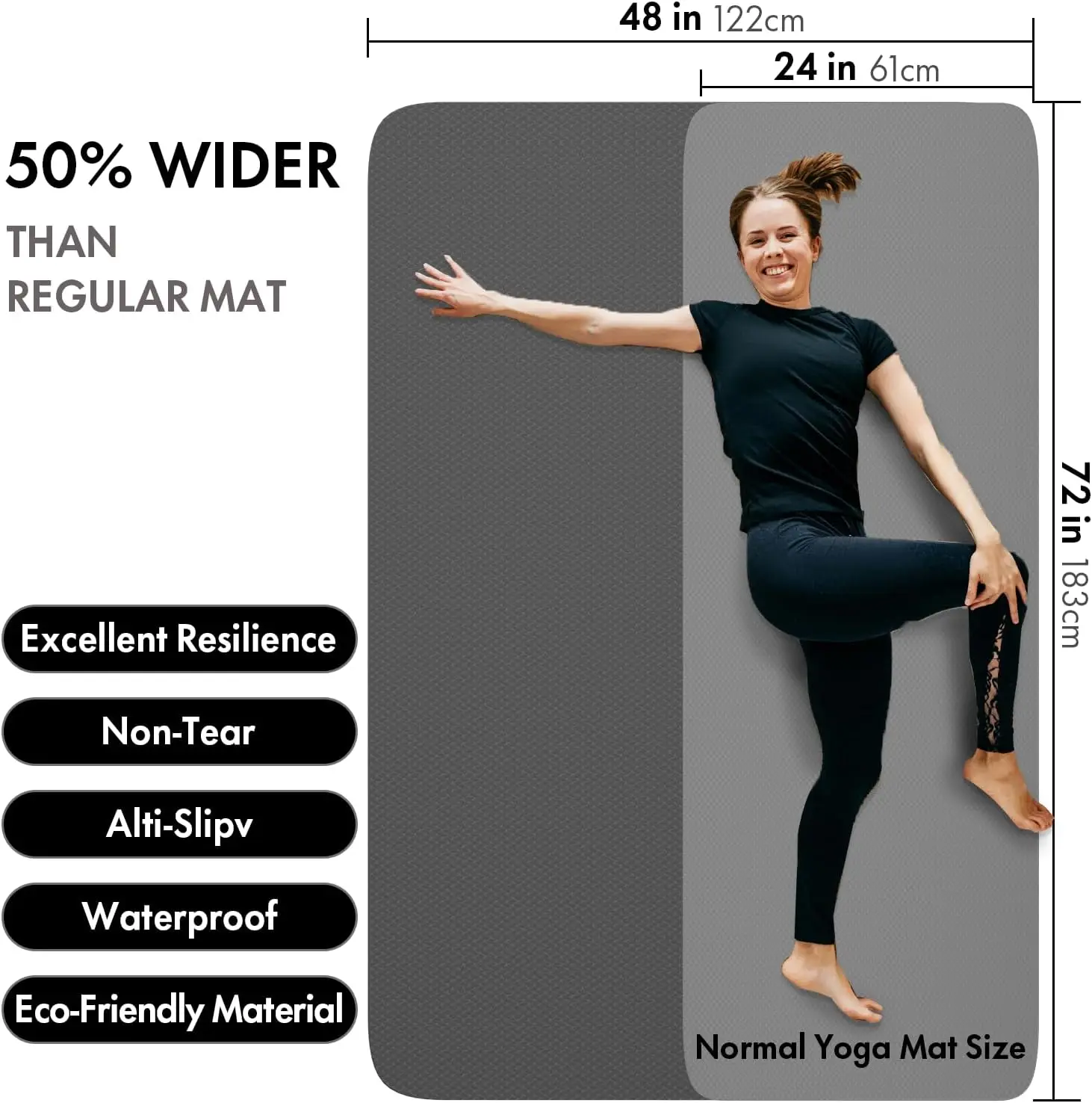 Extra Wide 6x4ft Large Yoga Mat - 1/4 4