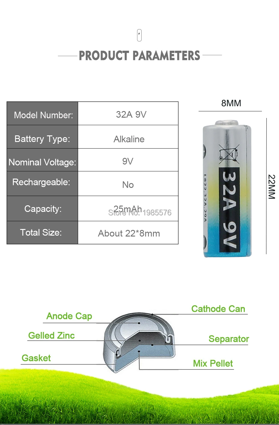 Alkaline Battery 1pcs/lot 32A 9V Alkaline Primary Dry Batteries LR32 29A L822 for Car Key Remote Control Industrial Packing