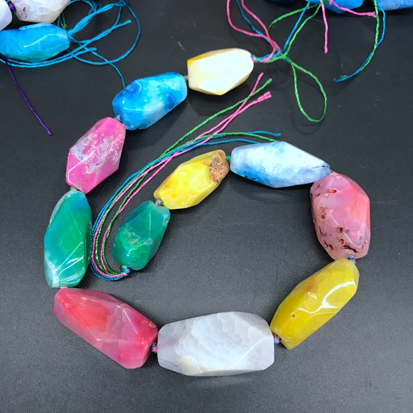 Large Size Rainbow Dragon Veins Agates Faceted Nugget Loose Beads,Colourful Natural Onxy Pendants Necklace for Jewelry Making