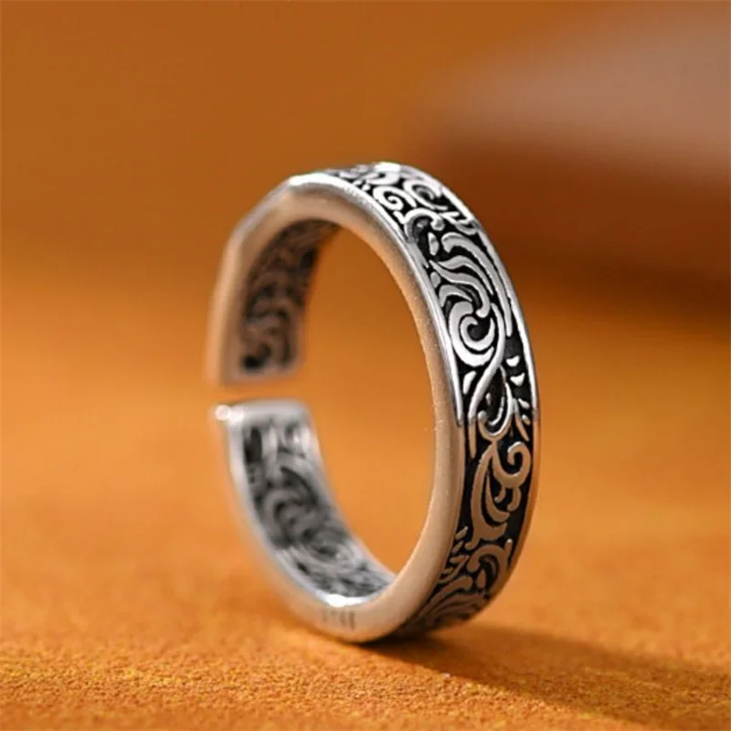 Trendy Men Ring Open Size Vintage Arabesque 925 Sterling Silver Male Finger Accessories silver ring silver rings