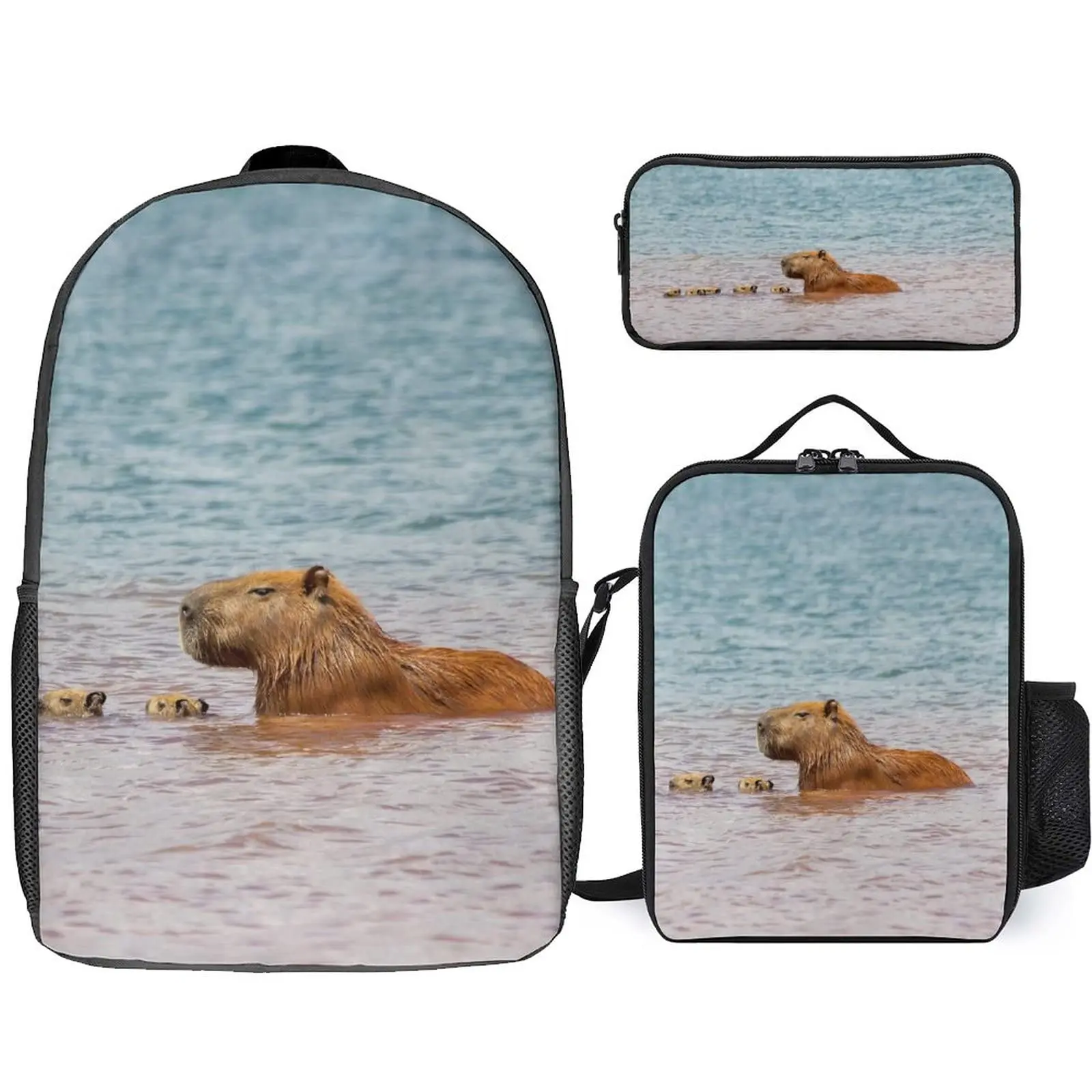 Animal Capybara Designer Kindergarten Kids School Bags Fashion Travel Boys Girls Backpack 3PC Bookbags Learning Tools Gift New