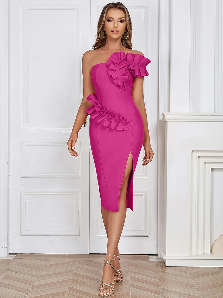 Sexy-Sleeveless-Ruffles-Bandages-Dress-Women-Elegant-One-Shoulder ...