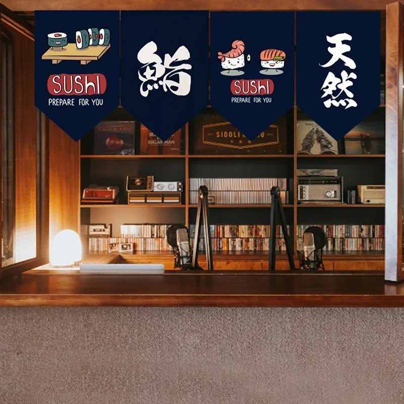Japanese Noren Hanging Short Curtain Sushi Shop Kitchen Partition Half-curtain Triangle Flag Curtains Restaurant Decoration 2