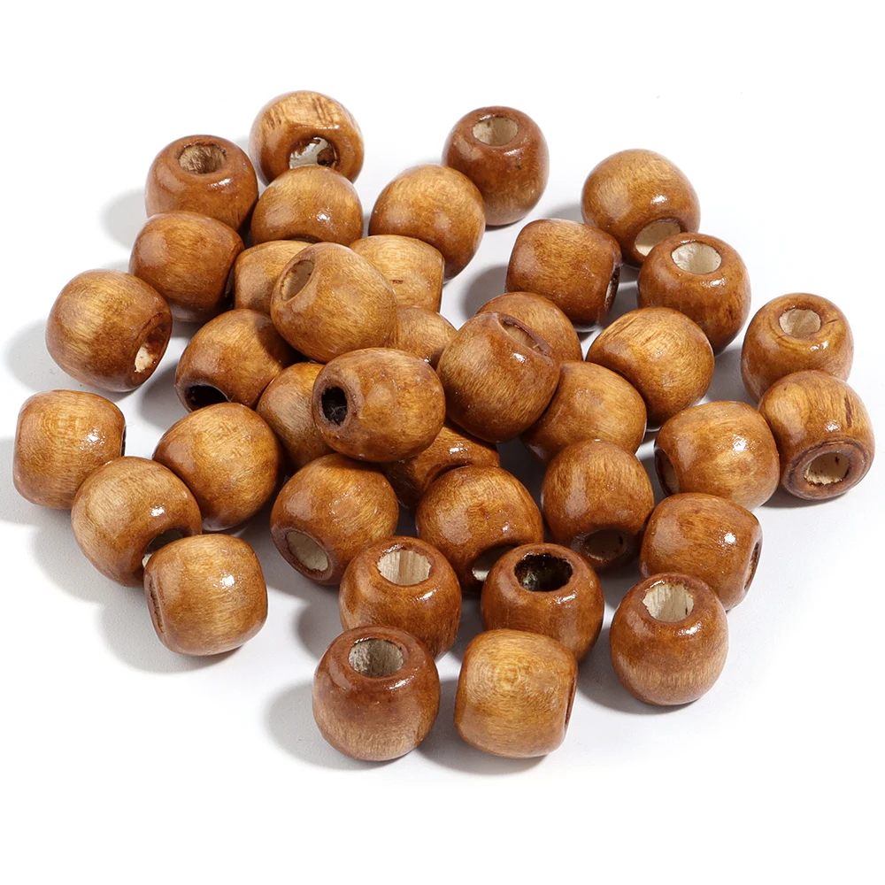50/100 stücke natürliche Holz perlen Ahornholz Fass Form großes Loch lose Abstand halter Perlen für DIY Schmuck Herstellung von Haarschmuck – Detail 11