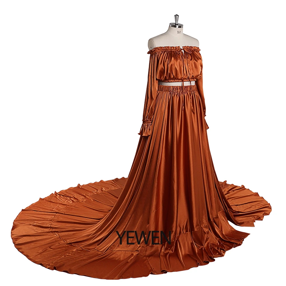 فستان حمل بوهيمي من الساتان بكتف مكشوف للتصوير الف...