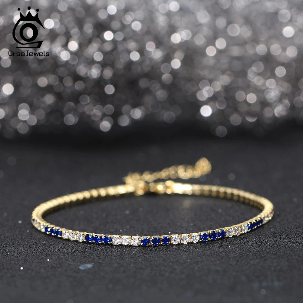 ORSA JEWELS Authentic 14K Gold Tennis Chain Bracelet Fashion 2mm AAAA CZ Bazel Setting Tennis Bracelet Jewelry for Women SB191