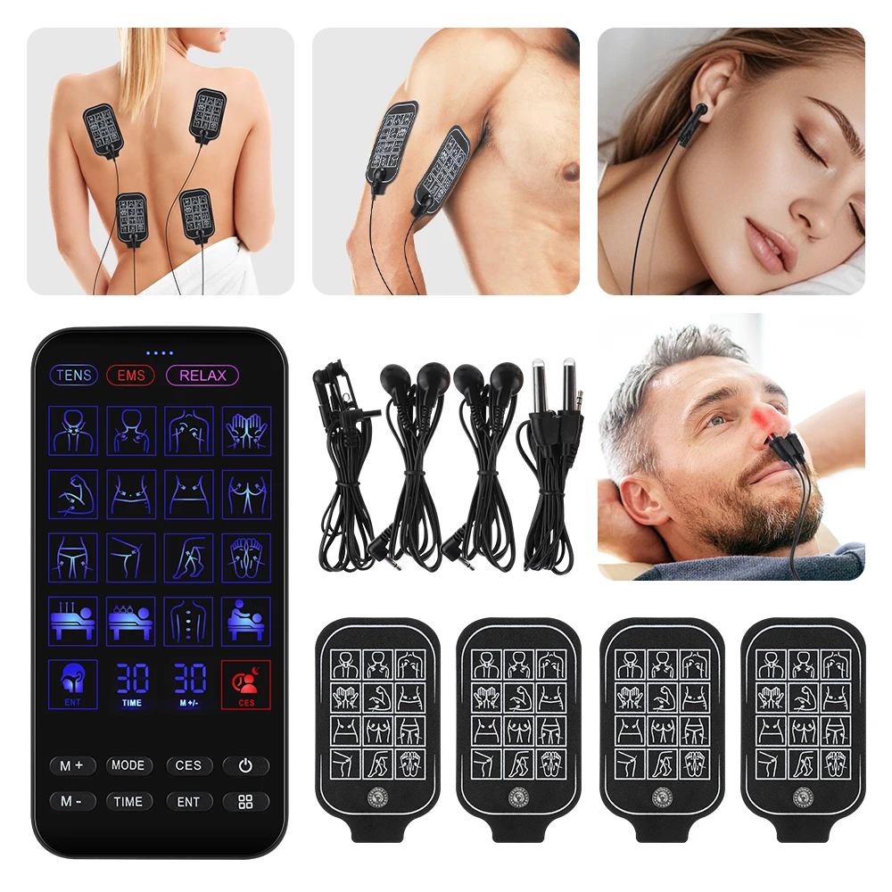 4 in 1 TENS Electric Muscle Stimulator EMS Acupuncture Physiotherapy Body Massager CES Sleeping Aids Light Therapy Nasal Care