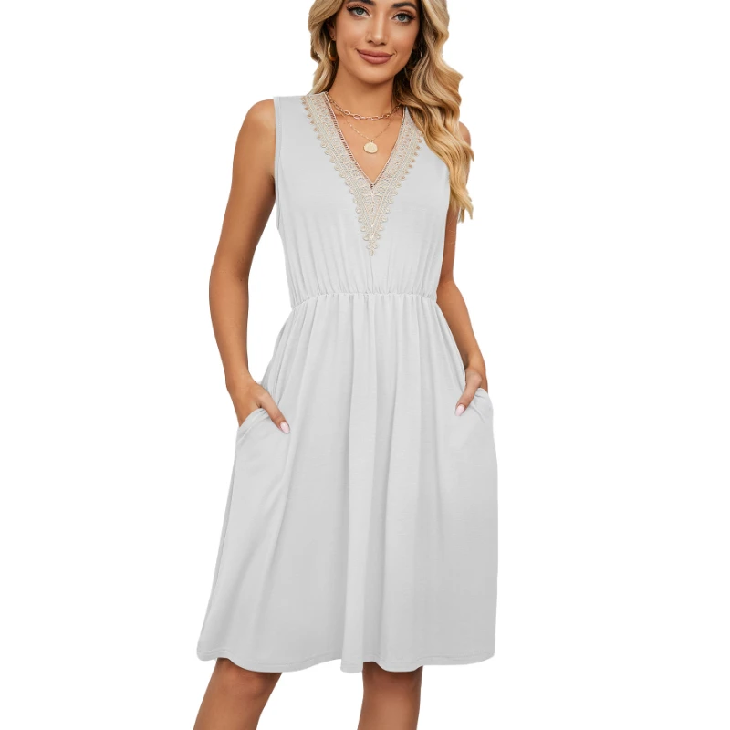 

Women's Summer Short Sleeve Casual Dresses V-Neck Floral Party Dress with Pockets