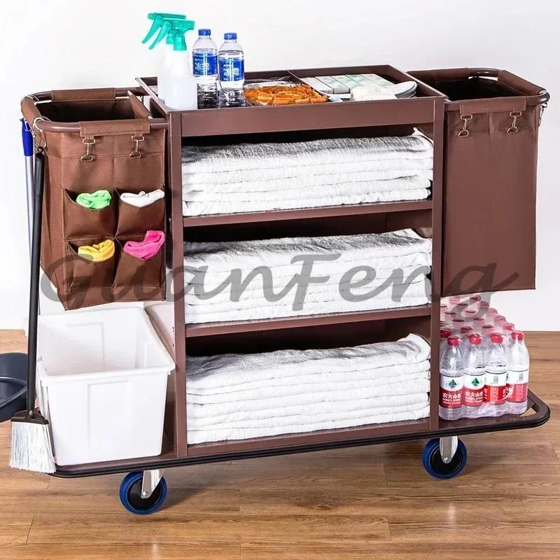 Cart Trolley Portable Wooden Wheeled Janitorial Hotel Cleaning Small Service Food Serving Commercial Vegetables Rack Large Wagon