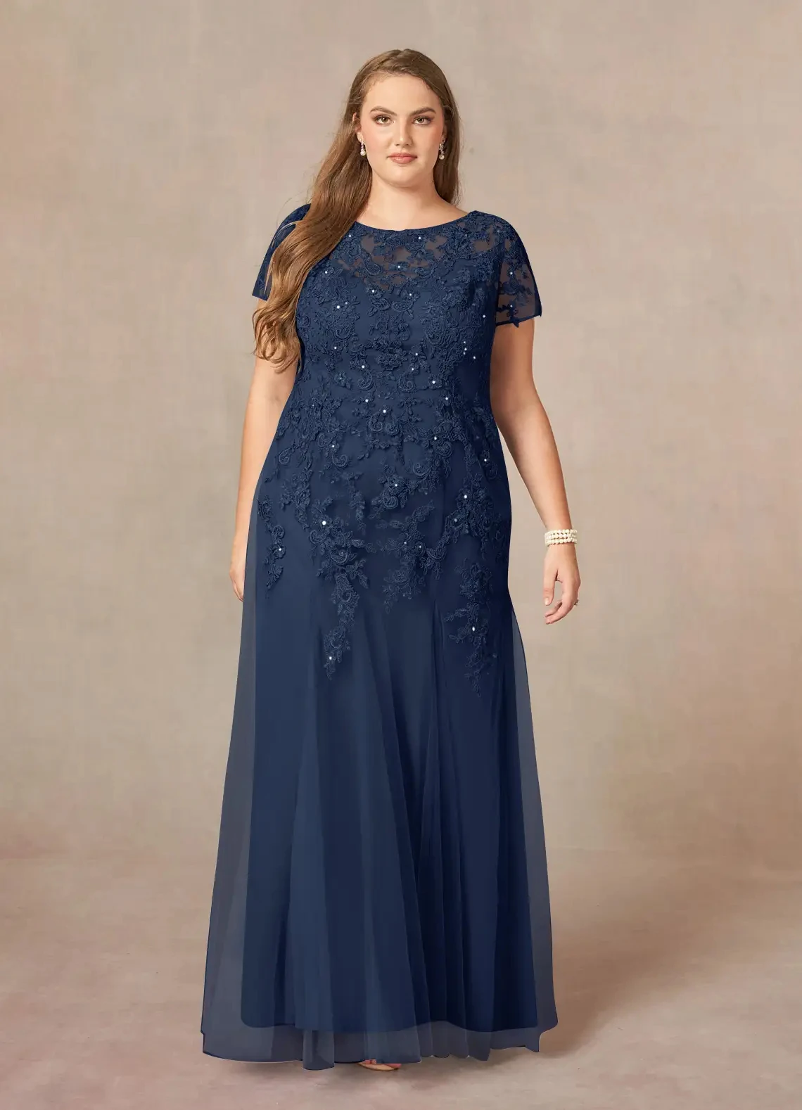 

Lorencia Navy Blue Lace Appliques Mother Of The Bride Dress for Weddings Beading Elegant Woman Guest Formal Party Gown YMD27