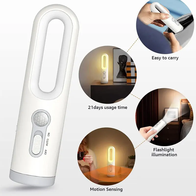 Portable 2 in 1 Flashlight Motion Sensor Night Light Bedroom Bathroom Reading Camping Lighting Baby Feeding Eye Care Bedside Lam 4