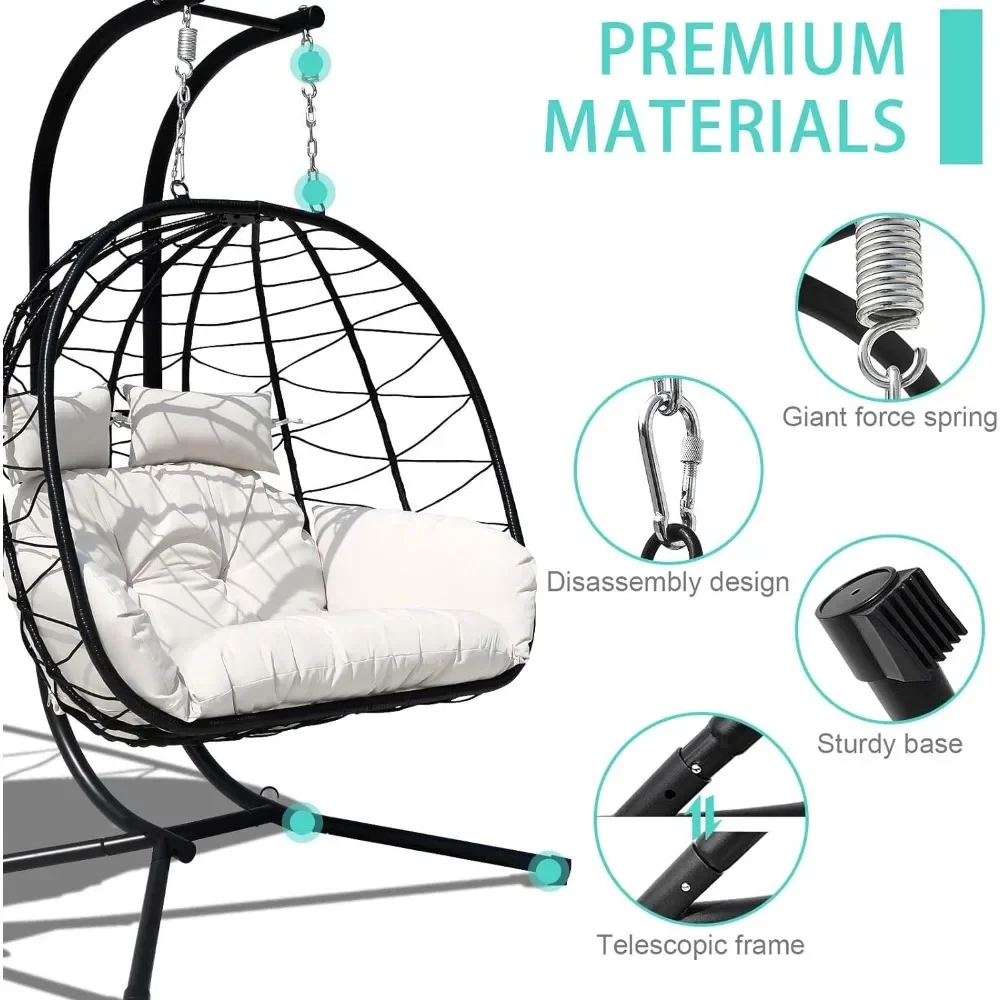 Hanging Egg Chair With Stand Indoor Swinging Chair Outdoor Hammock Egg For Patio, Bedroom,Garden And Balcony (White,Large)