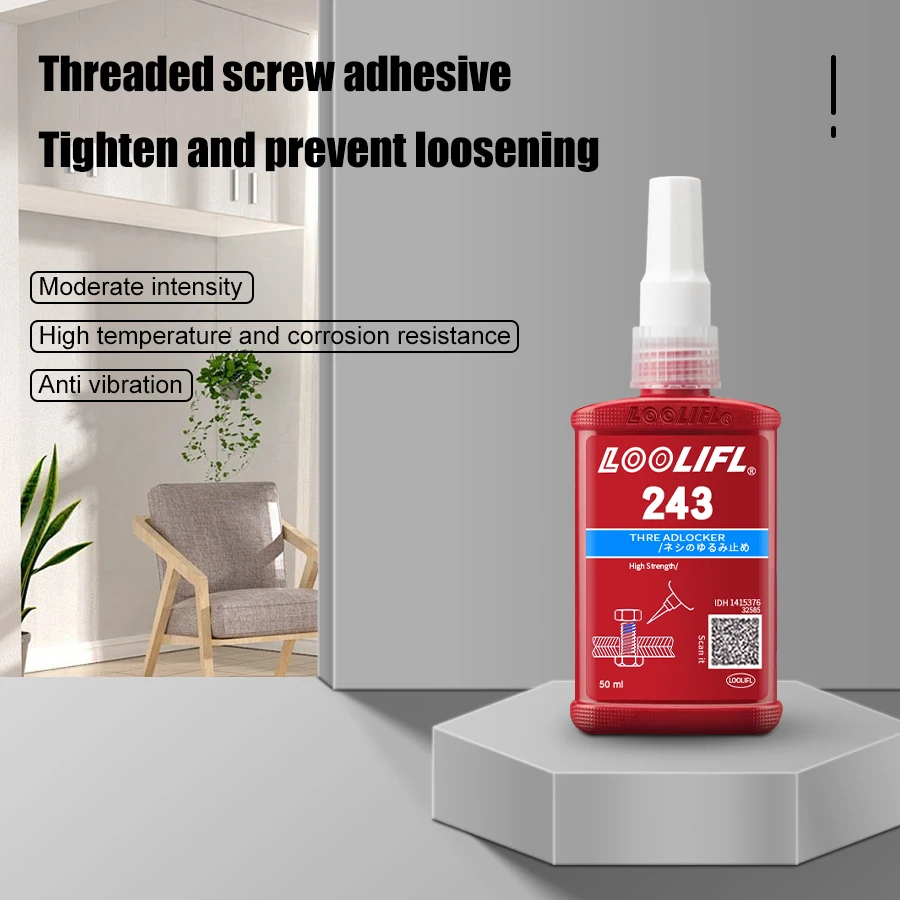 LOOLIFL 50 ml Medium Strength Threadlocker (blue) Glue 243 Threadlocker (blue) Firm Screw Glue Anaerobic Anti Loosening Agent 5