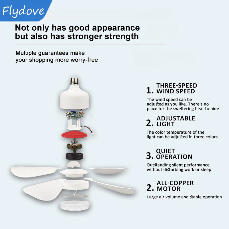 16.5in Ceiling Fans Remote Control Socket Ceiling Fan Light LED 50W E27 For Bedroom Garage Kitchen