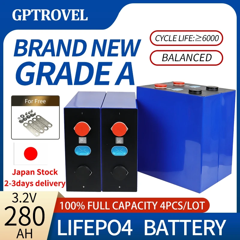 LiFePO4 Rechargeable 4PCS 3.2V 280Ah 100 Full Capacity Battery Cell