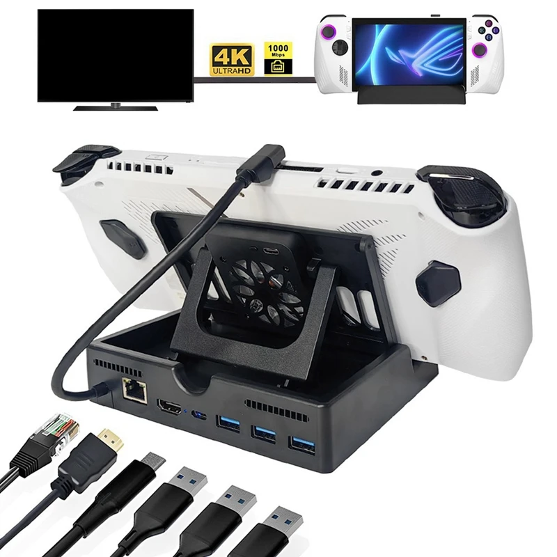 Per Rog Ally Docking Station 6-In-1 Docking Station Base Black Abs Compatibile 4K @ 60Hz Rj45 Gigabit Ethernet