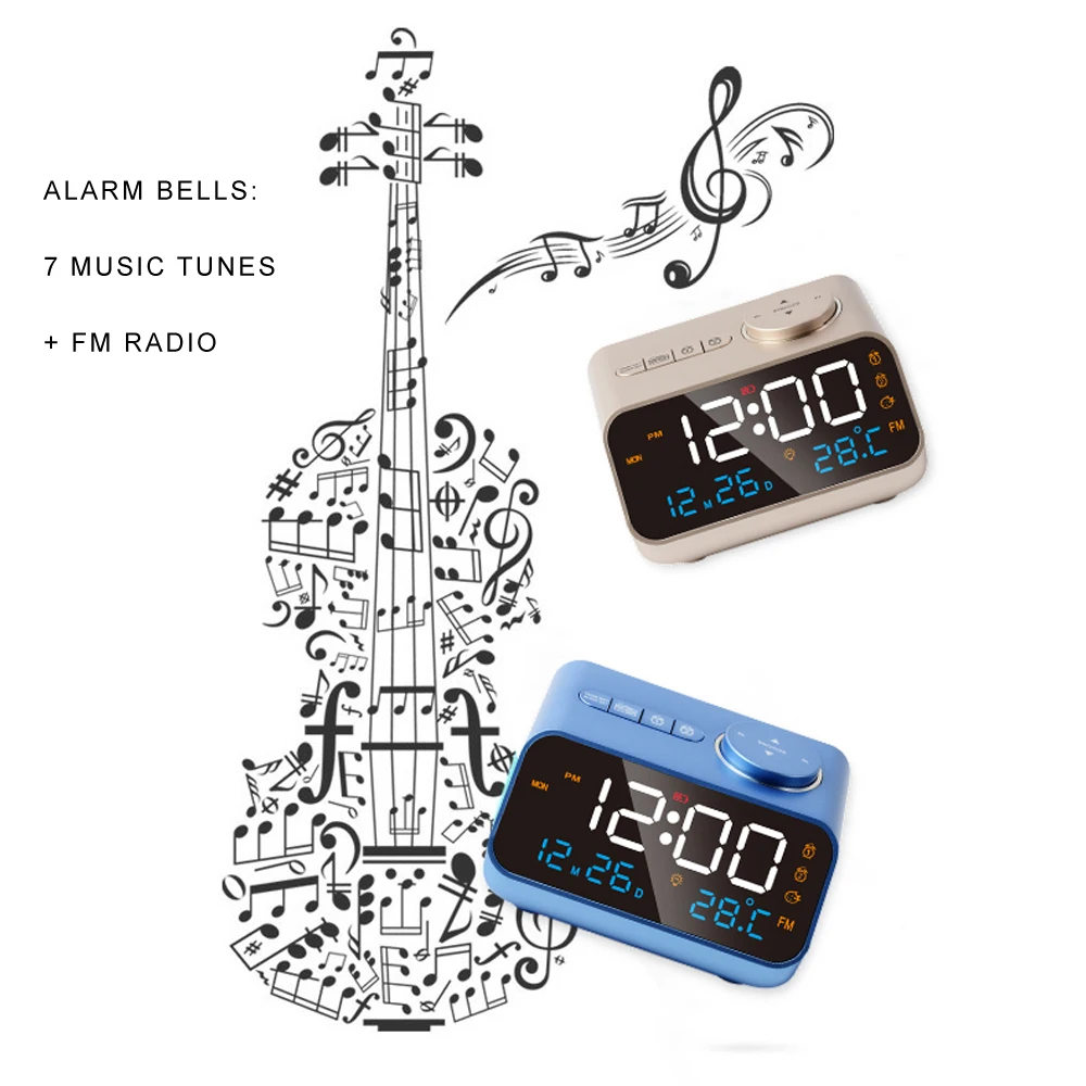 Mordern FM Radio LED Alarm Clock for Bedside Wake Up. Digital Table Calendar with Temperature Thermometer Humidity Hygrometer. 5