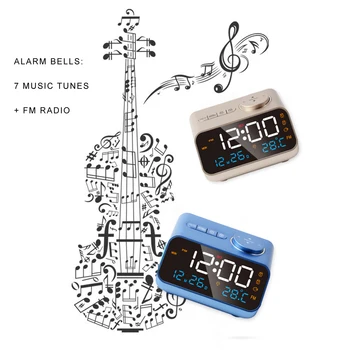 Mordern FM Radio LED Alarm Clock for Bedside Wake Up. Digital Table Calendar with Temperature Thermometer Humidity Hygrometer. 5