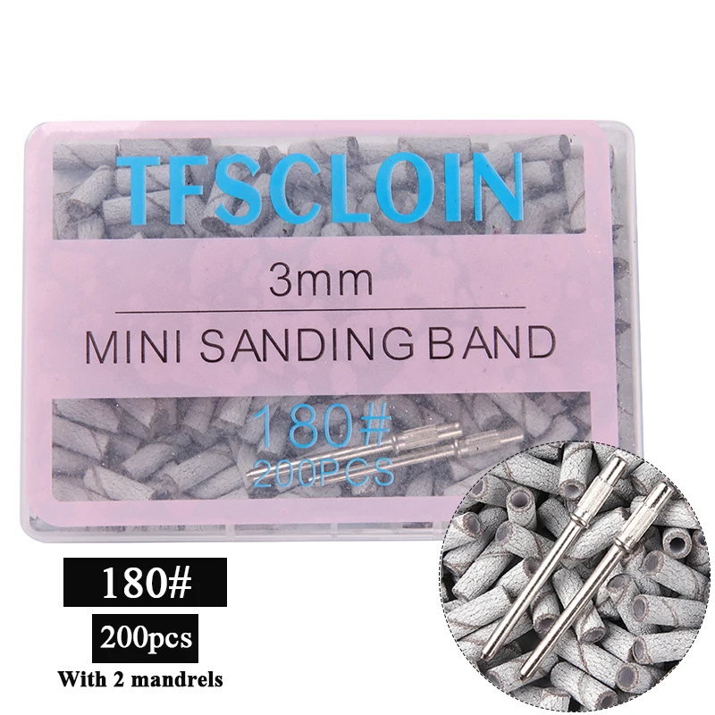 200/100pcs 3mm 미니 샌딩 밴드(맨드릴 세트 포함) 전기 매니큐어 액세서리 도구(죽은 피부 제거용) 80/120/180/240 그릿