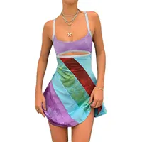 2024 New Women’s Casual Sweet Suspender A-line Dress Fashion Contrast Color U-neck Hollow Short Dress - Image 2