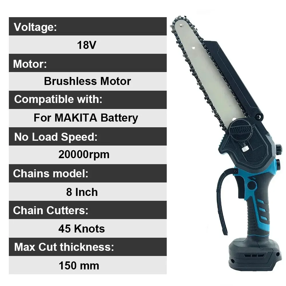 8 Inch Brushless Electric Chainsaw Cordless Rechargeable Woodworking Garden Pruning Saw Tool for Makita 18V Battery 5