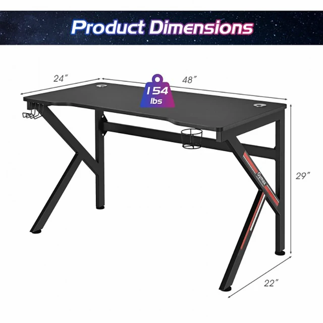 48 Inch K-shaped Gaming Desk Computer Table with Cup Holder with Headphone Hook Professional Gaming Desks Office Tables 6