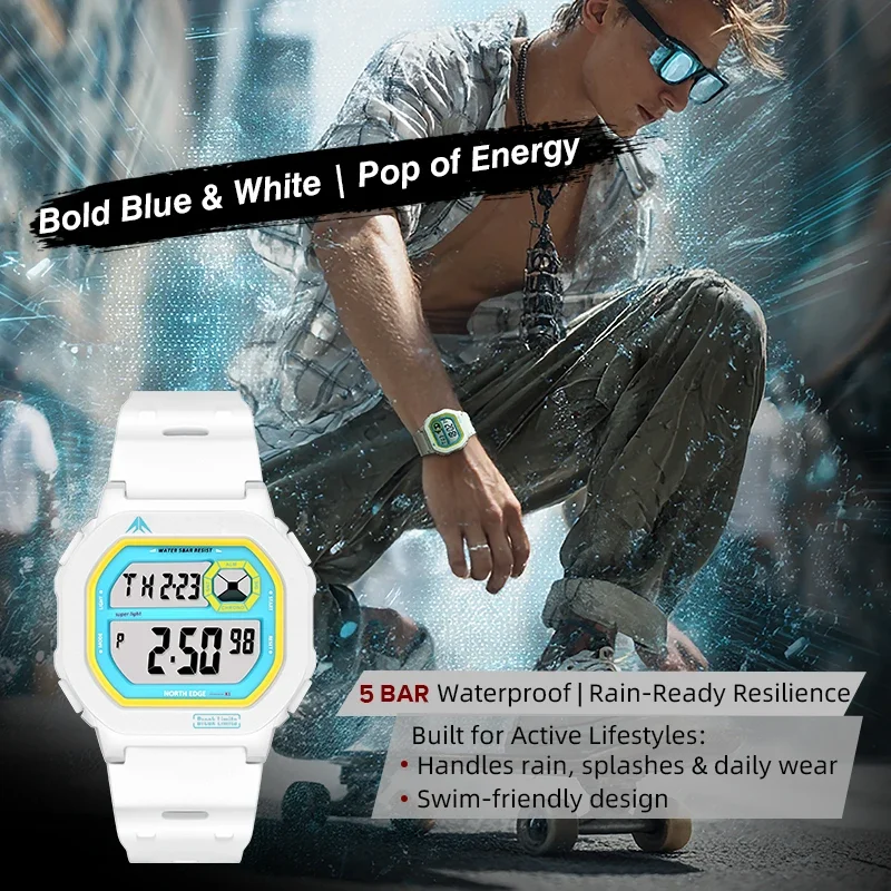 NORTH EDGE X1 Men's Digital Smart Watch - Waterproof, Luminous with Stopwatch and Alarm Features