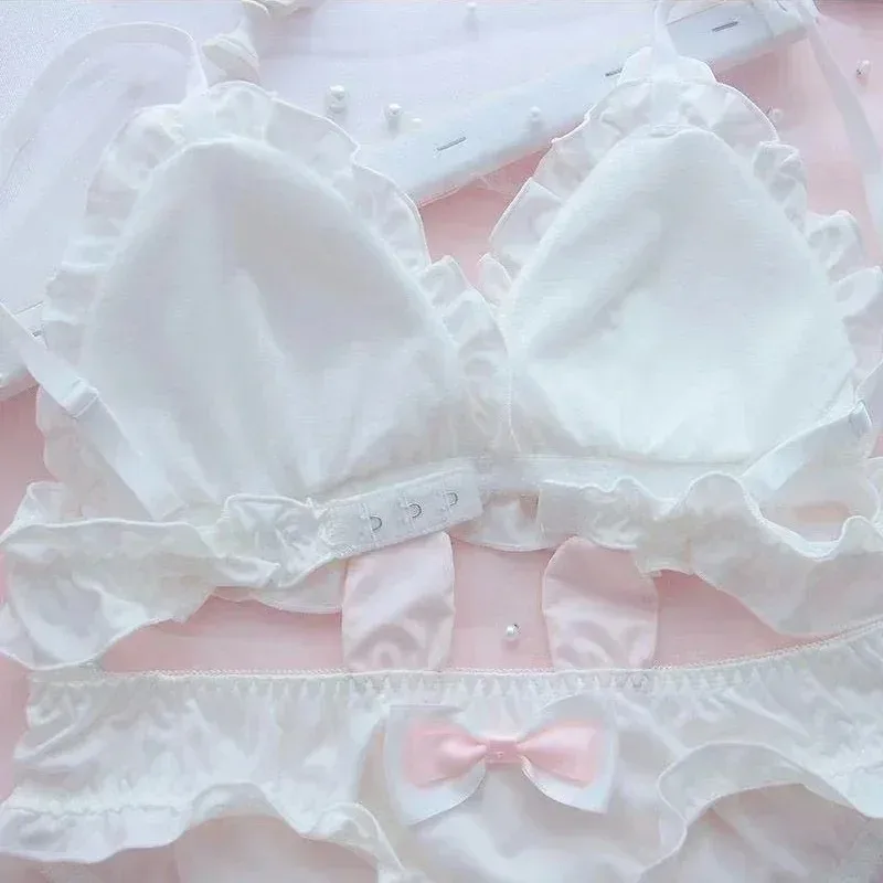 Mädchenunterwäsche mit kleinen weißen Hasenohren, japanischer Stil, Pure Desire BH für kleine Brüste, dünner BH ohne Bügel_voghion.com