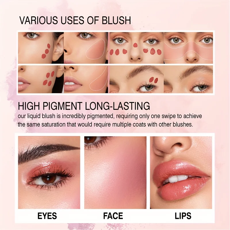 Liquid powder blusher air feeling light, thin, transparent, color rendering, long-lasting facial makeup powder blusher liquid 4