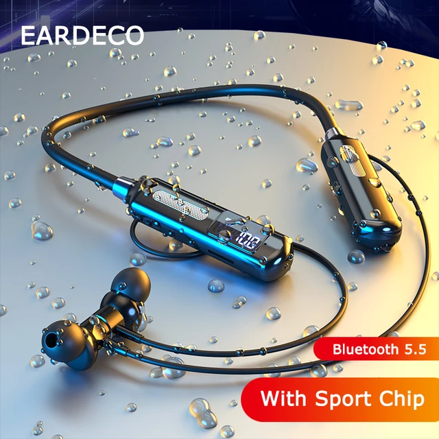 EARDECO Bluetooth Headphone Bass Wireless Headphones with Microphone Neckband Earphones with Sports Chip Steps Calorie Stopwatch