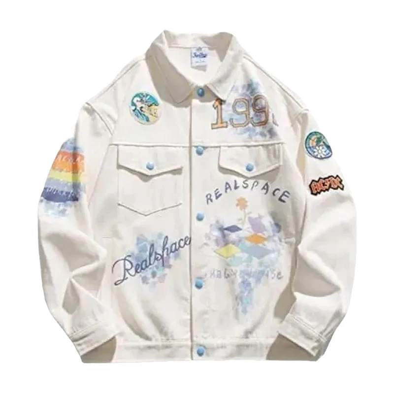 

Korean Fashion Brand Men Jacket Graffiti Printed Pure Cotton Style Minority Long-sleeved Top Spring Autumn Lovers' Wear Neutral