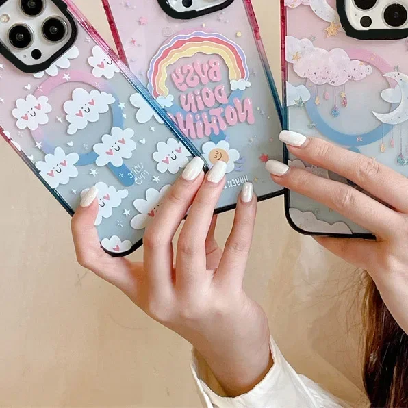 MagSafe Acrylic Cloud Moon Rainbow Phone Case Cover for IPhone 12 13 14 15 Pro Max Case for IPhone 15 Pro Max