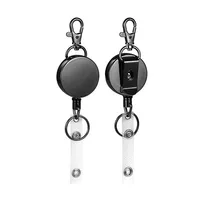 1pc Retractable Keyring Strong Heavy Duty Key Chain Steel Belt Clips Extending Steel Lanyard Reel Cool Fashion Black Key Ring 2