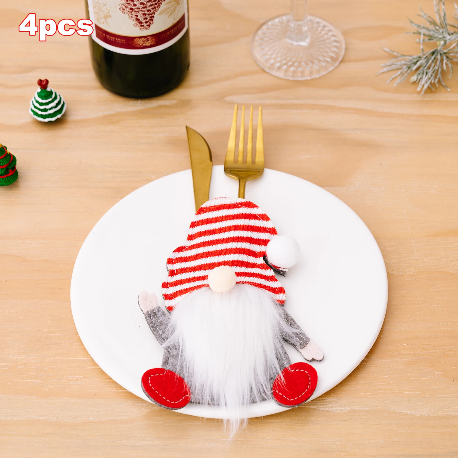 thumbnail image 1 of Muñeco gnomo 2024 Porta cubiertos navideño Bolsillo para cuchillos y tenedores Bolsa para cuchillos y tenedores Juego de vajilla Rudolph Decoración para la cena de Año Nuevo, 1 of 5