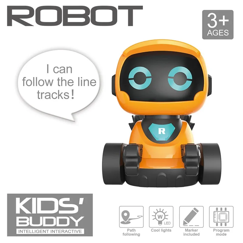 『Smart Line-Tracking Toy With Sound Effects』- Interactive Orange & White Educational Robot For Kids' STEM Summer Gifts_voghion.com