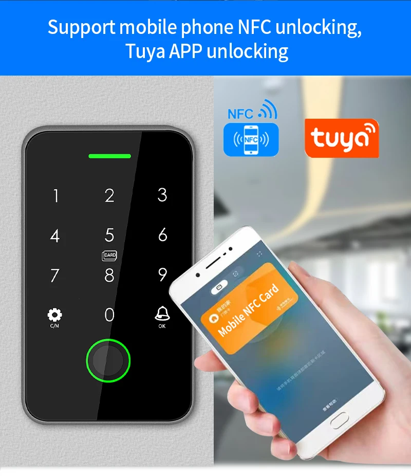 13.56Mhz Rfid Card Keypad Waterproof Tuya APP Door Lock Door Access Control Syst