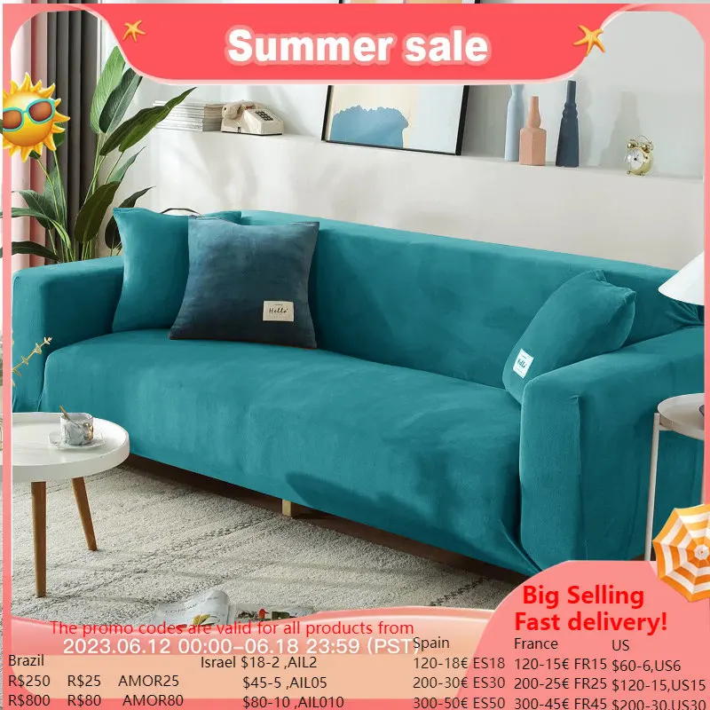 Soft Velvet Sofa Cover for Living Room L Shaped Corner Couch Slipcovers Stretch All Inclusive